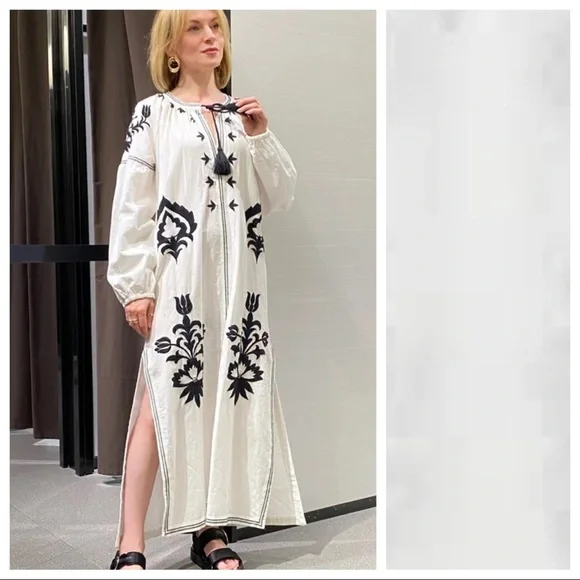 green emerald velvet dress Black Long Embroidered Dress
